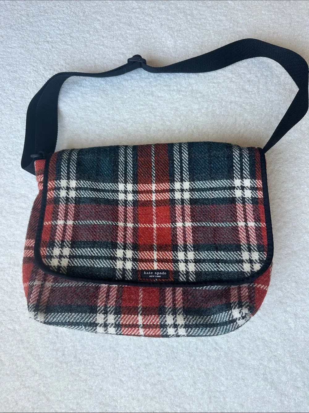 kate spade Red, Black and White Plaid Messenger Bag